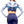 Load image into Gallery viewer, back of blue and white long sleeve crop top, with company name on the bottom 

