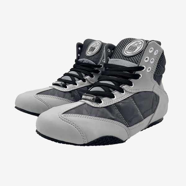 front side angle of the Grey Camo Pro Level 2 Series sneakers 
