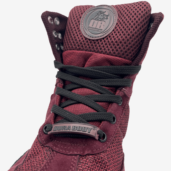 close up of the laces for the Burgundy Pro Level 2 Series sneakers