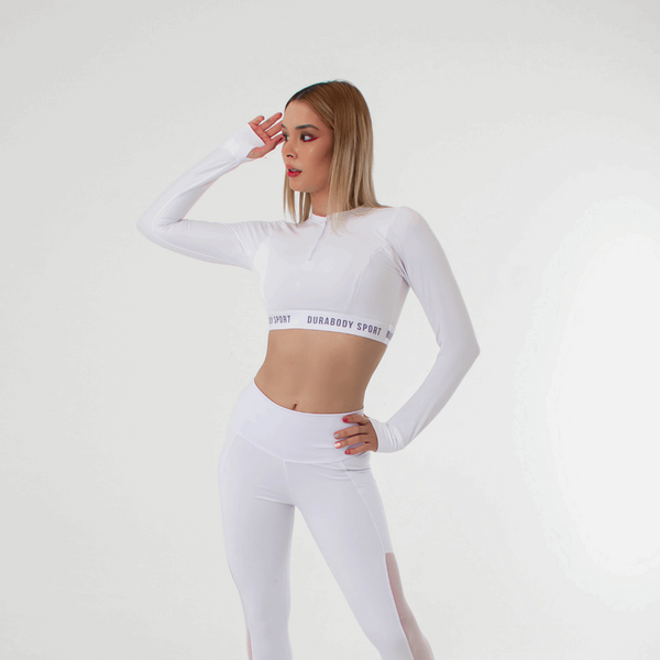 Active White Long Sleeve Crop Top