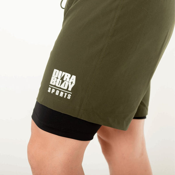 Dark Green 2 - Layer Running Shorts sold by DURABODY SPORTS