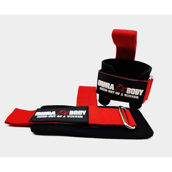 Red Neoprene Wrist Wraps With Lifting Strap sold by DURABODY SPORTS