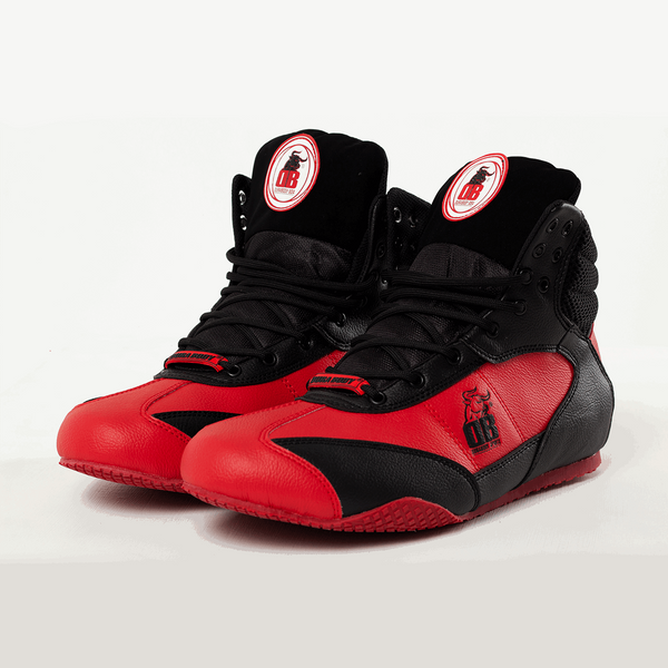 front side angle of both pairs of  Black & Red Pro Level sneakers