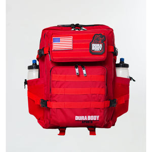 front of the red military bag 