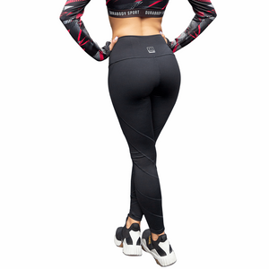 Back of black legging, with logo on the top middle of the waist 