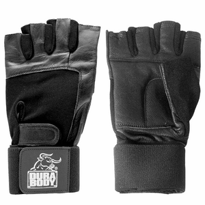 front and back of black weightlifting glove that has  wrist wraps