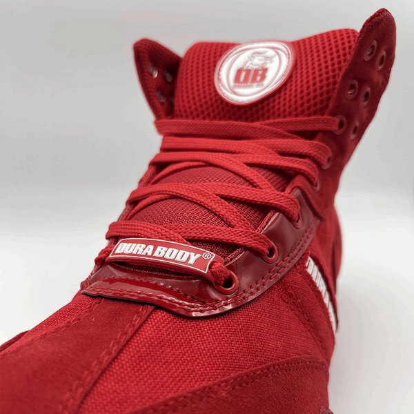 close up of the laces for the  Red Pro Level 2 Series sneakers