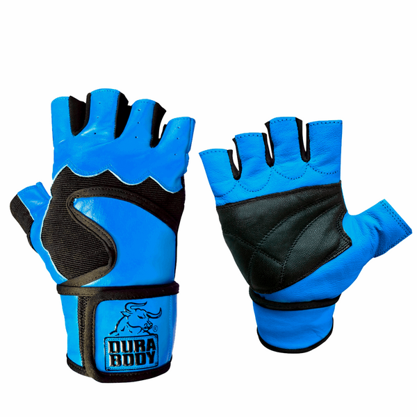 front of the right blue glove and also the back of it, right hand glove