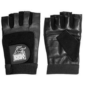front and back of black weightlifting glove 