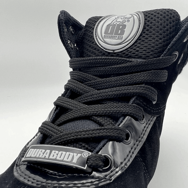 close up of the laccases of the  Black Pro Level 2 Series sneakers 