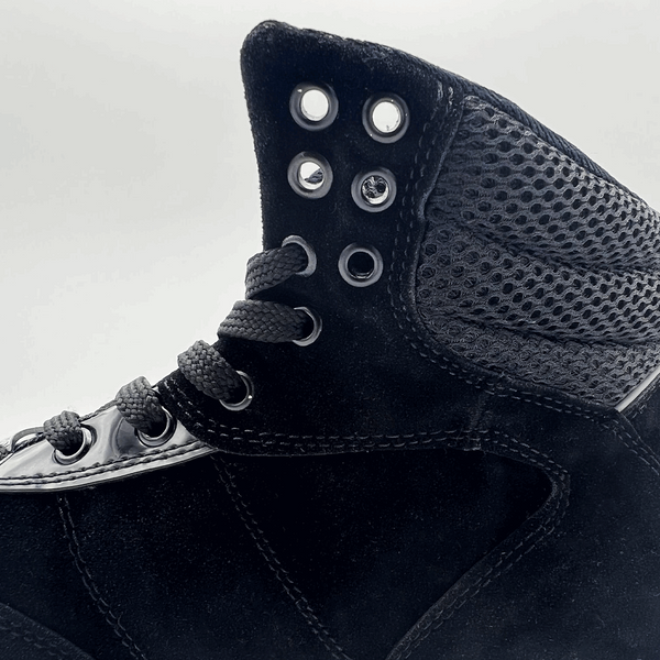 side close up of the laces for the  Black Pro Level 2 Series sneakers