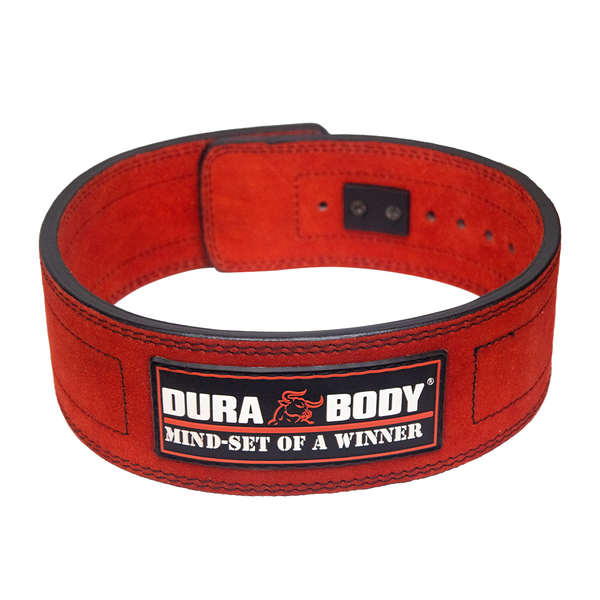 Ceinture de dynamophilie Hardcore rouge noire avec boucle à levier en acier