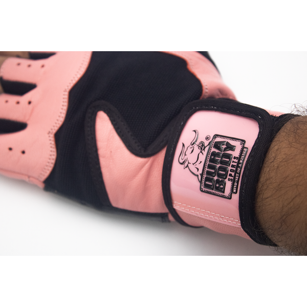 Close up of pink leather glove