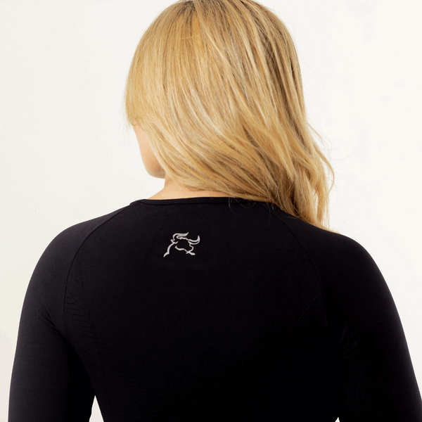 back of black seamless, with logo in the top middle 