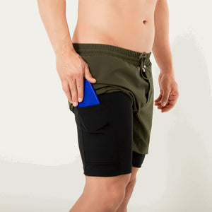 Dark Green 2 - Layer Running Shorts sold by DURABODY SPORTS