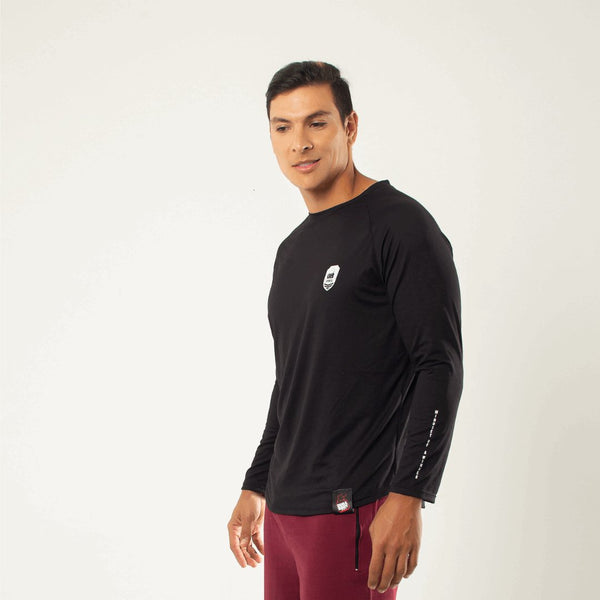 front side of the Athletic Black Long Sleeve. shows the logo on the chest and also saying on the sleeve 