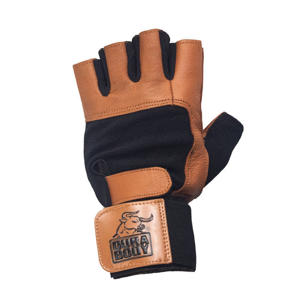 Tan weightlifting glove with wrist wrap 