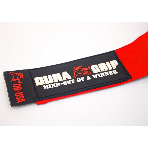 close up of red duragrip strap