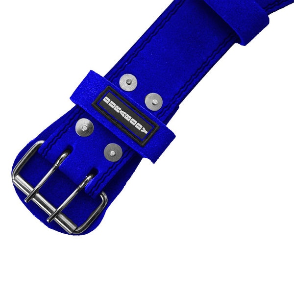 buckle of blue weightlifting belt 