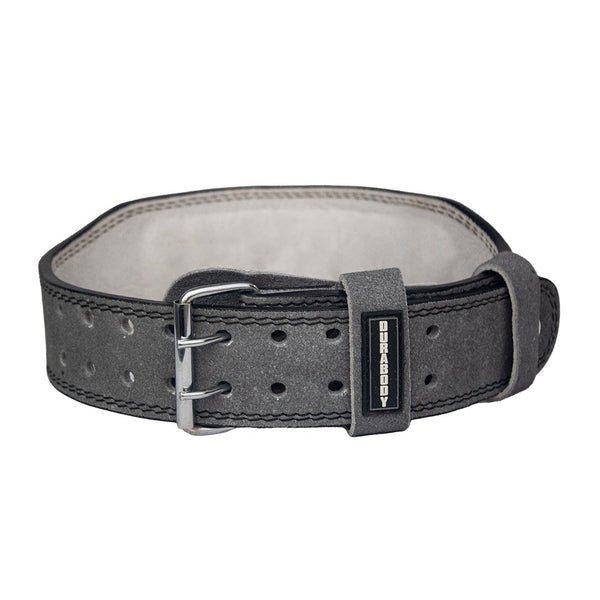 back of grey weightlifting belt 