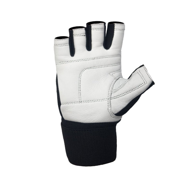 Palm of White  weightlifting glove with wrist wrap 