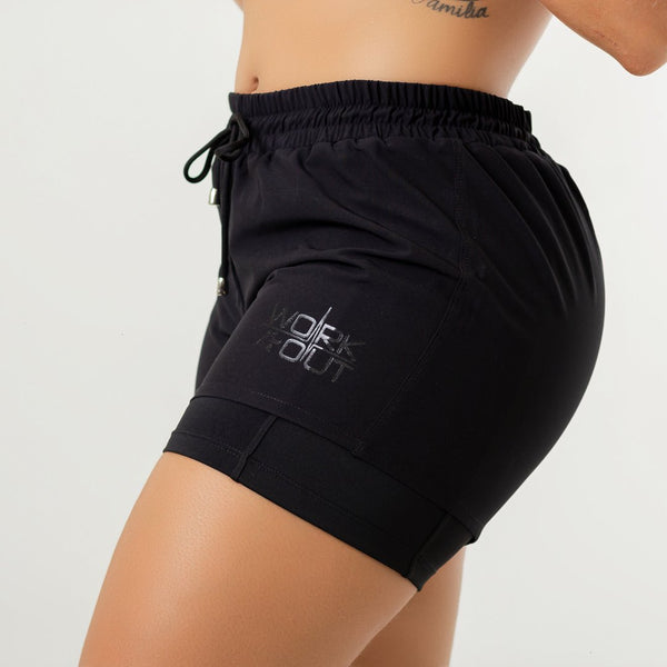 Shorts de running de dos capas negros para mujer