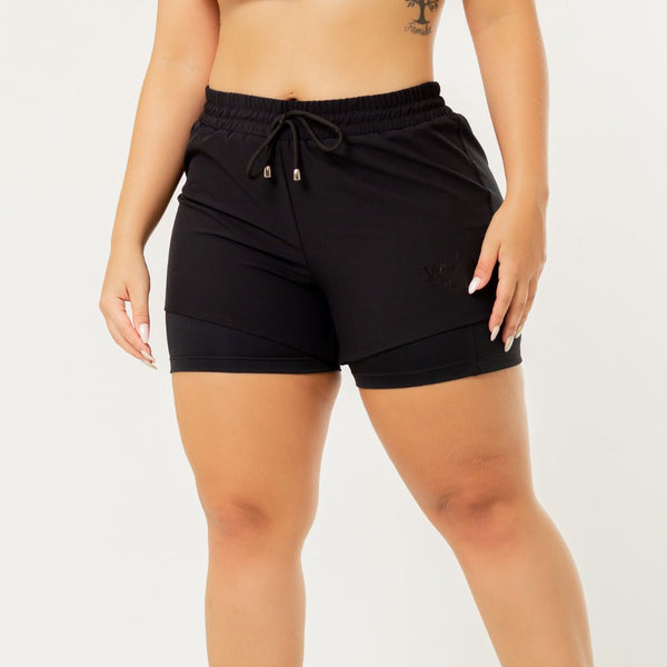 Shorts de running de dos capas negros para mujer