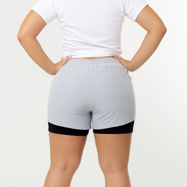 Pantalón corto de running de dos capas gris claro para mujer