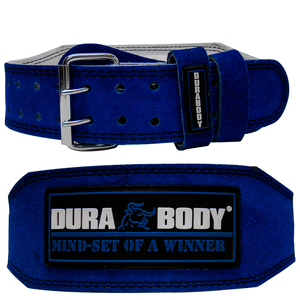 front and back of the blue lifting belt