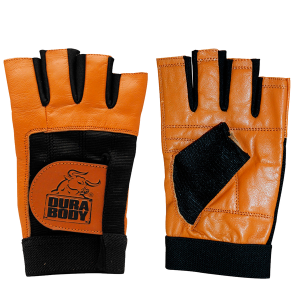 front and back of tan workout glove