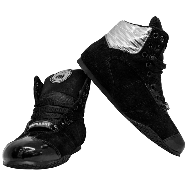 one shoe on top of the other, they both are angled away from each other. this is for the Silver and Black Pro Level 2 Series sneakers