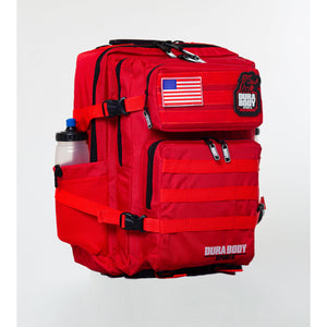 side angle of the red military bag 