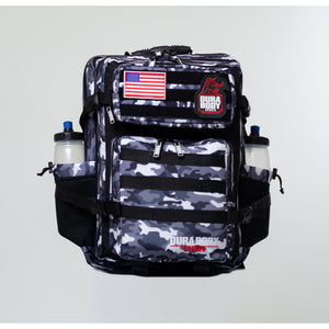 front of the white camo military bag 