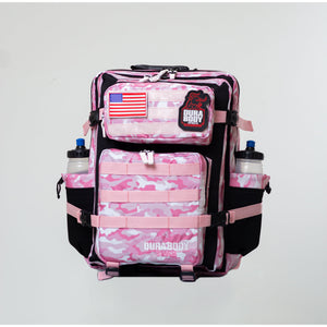 front of the pink military bag 