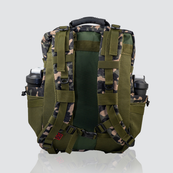 back of the green camo military bag 