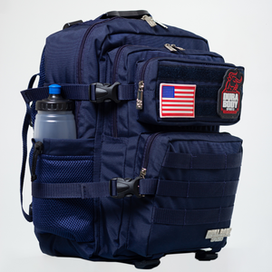 side angle of the navy blue military bag 