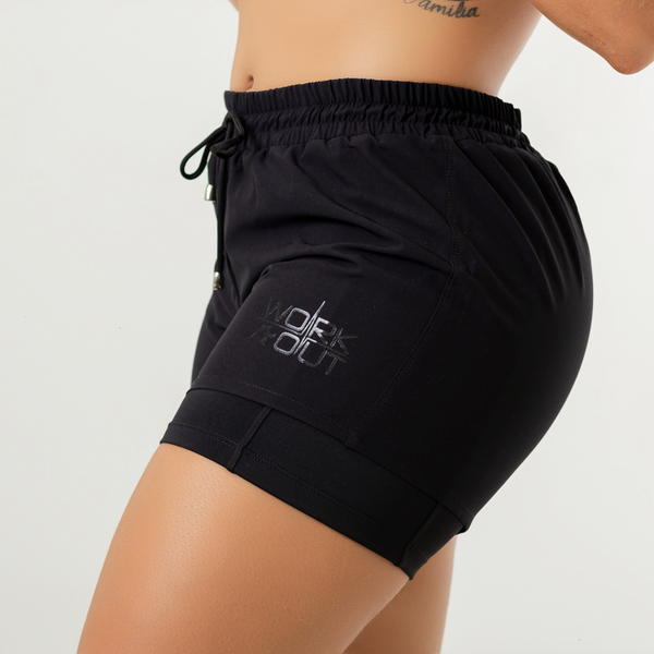 Short de course noir 2 couches pour femme