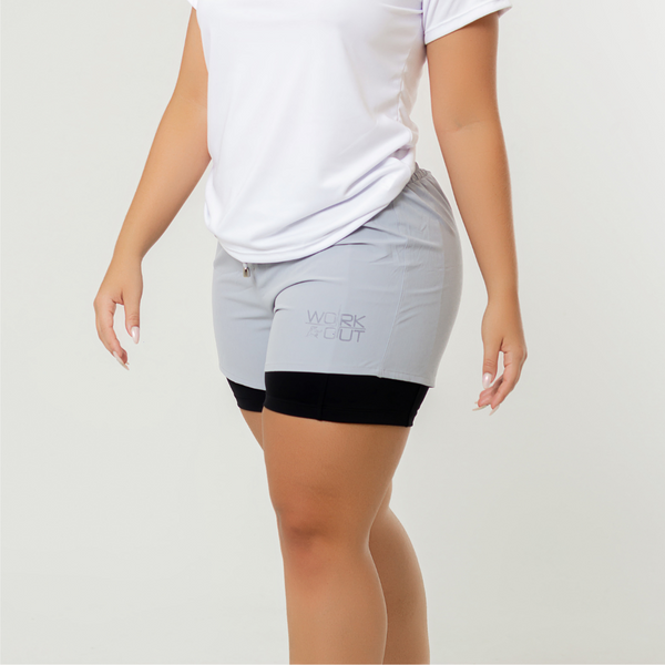 Short de running 2 couches gris clair pour femme