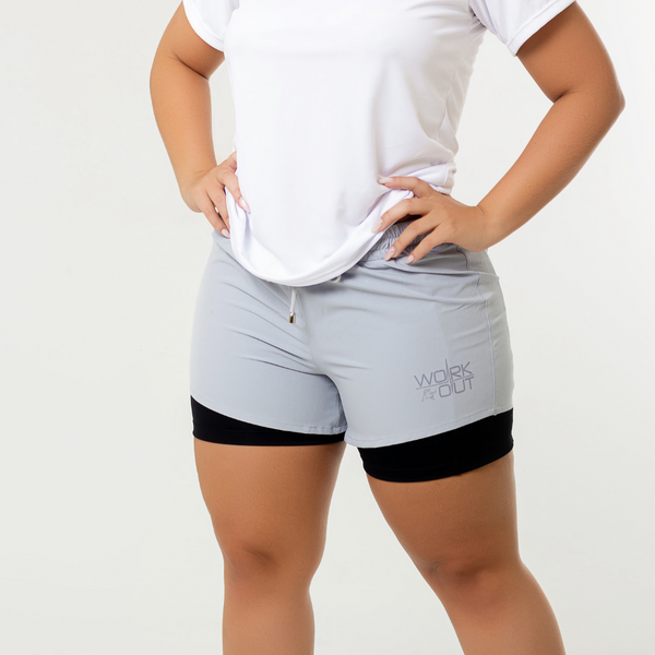 Short de running 2 couches gris clair pour femme