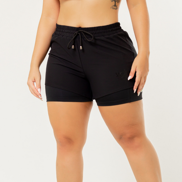 Short de course noir 2 couches pour femme