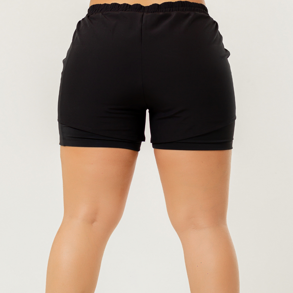 Short de course noir 2 couches pour femme